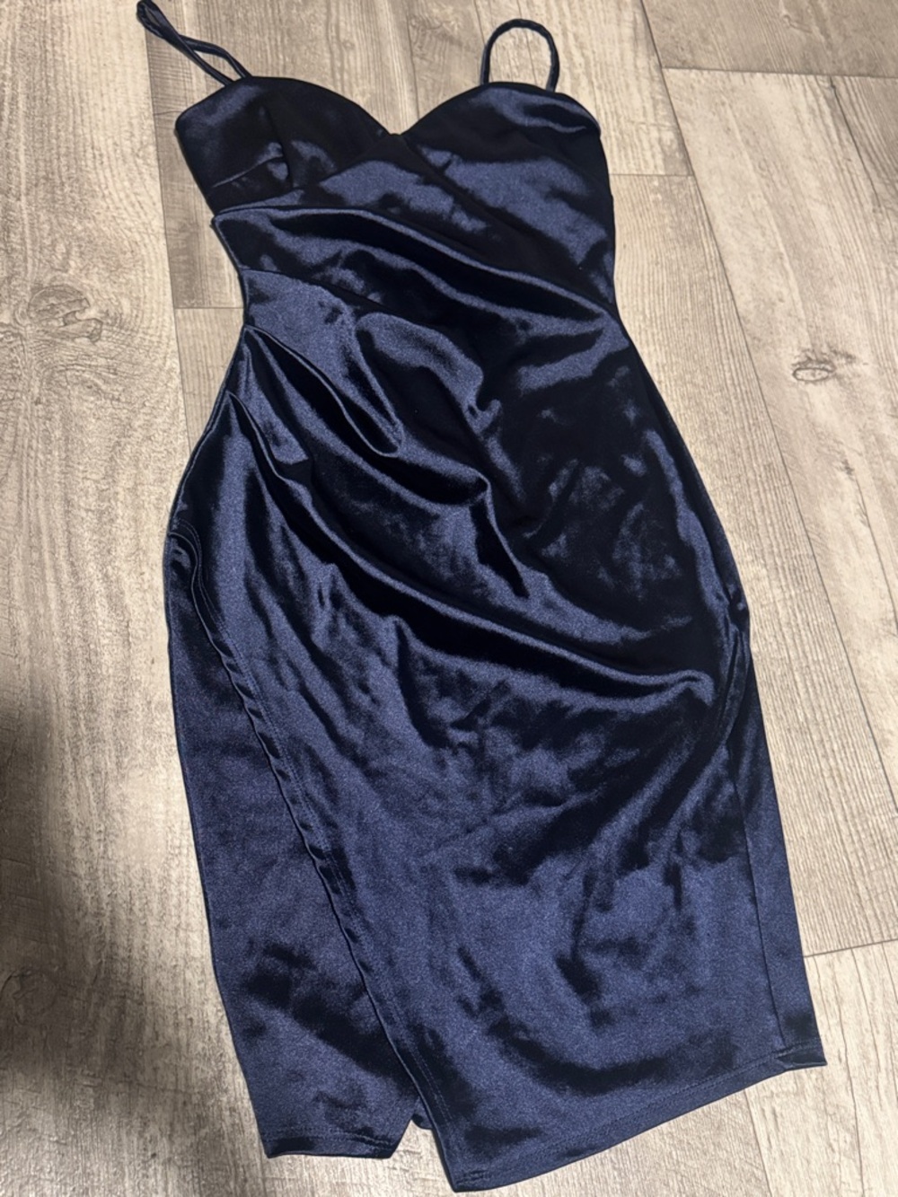 Windsor Navy Satin Bias Slip Midi Dress
